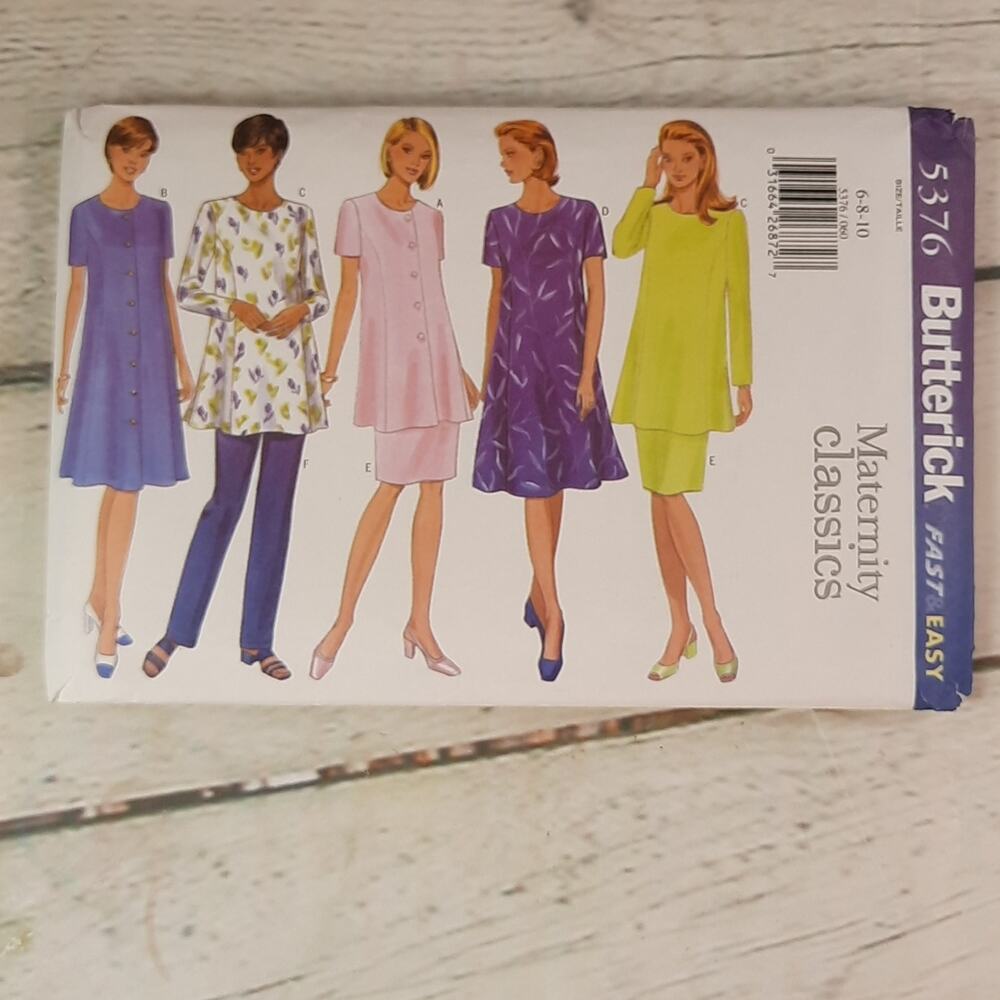 Butterick 5376 Maternity Classics Sewing Pattern Dress Skirt Pants Size 6, 8, 10